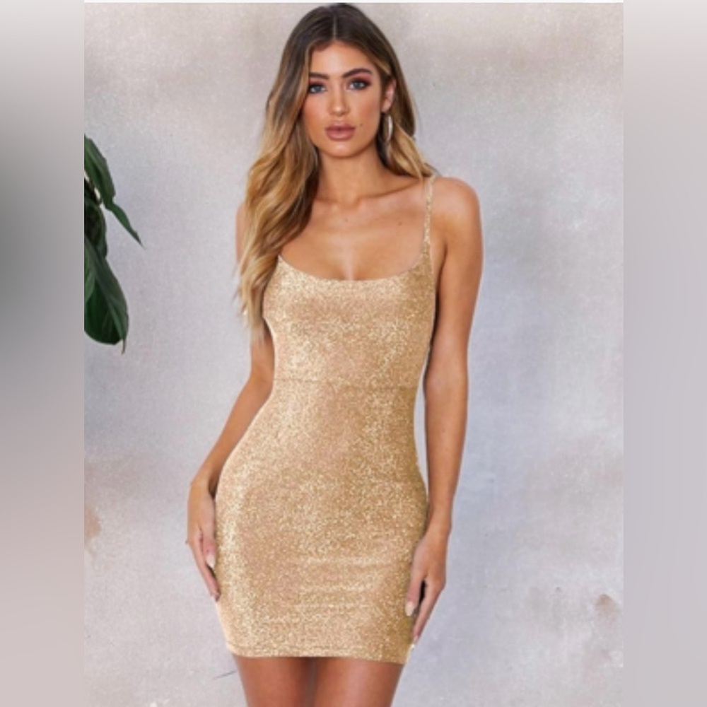 Amazon Nude Glitter Bodycon Back Tie Dress